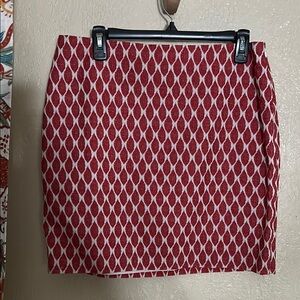 Ann Taylor Red and White Patterned Pencil Skirt